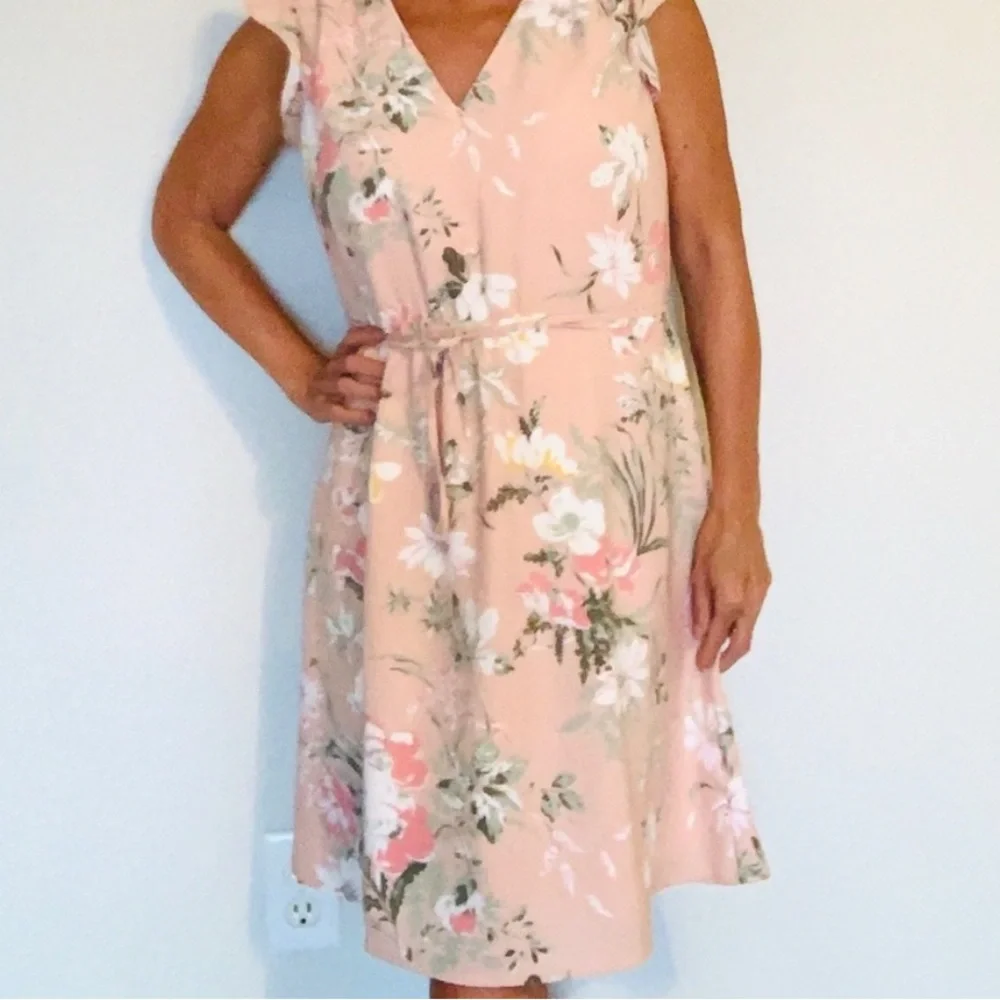 LOFT Pink Floral Smocked Ruffle Dress size XL - Picture 6 of 6